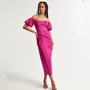Abercrombie fushia taffeta off the shoulder midi dress